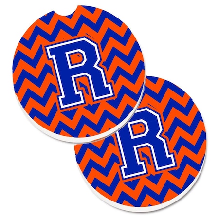 Carolines Treasures Letter R Chevron Orange and Blue  Cup Holder Car Coaster, PK2 CJ1044-RCARC